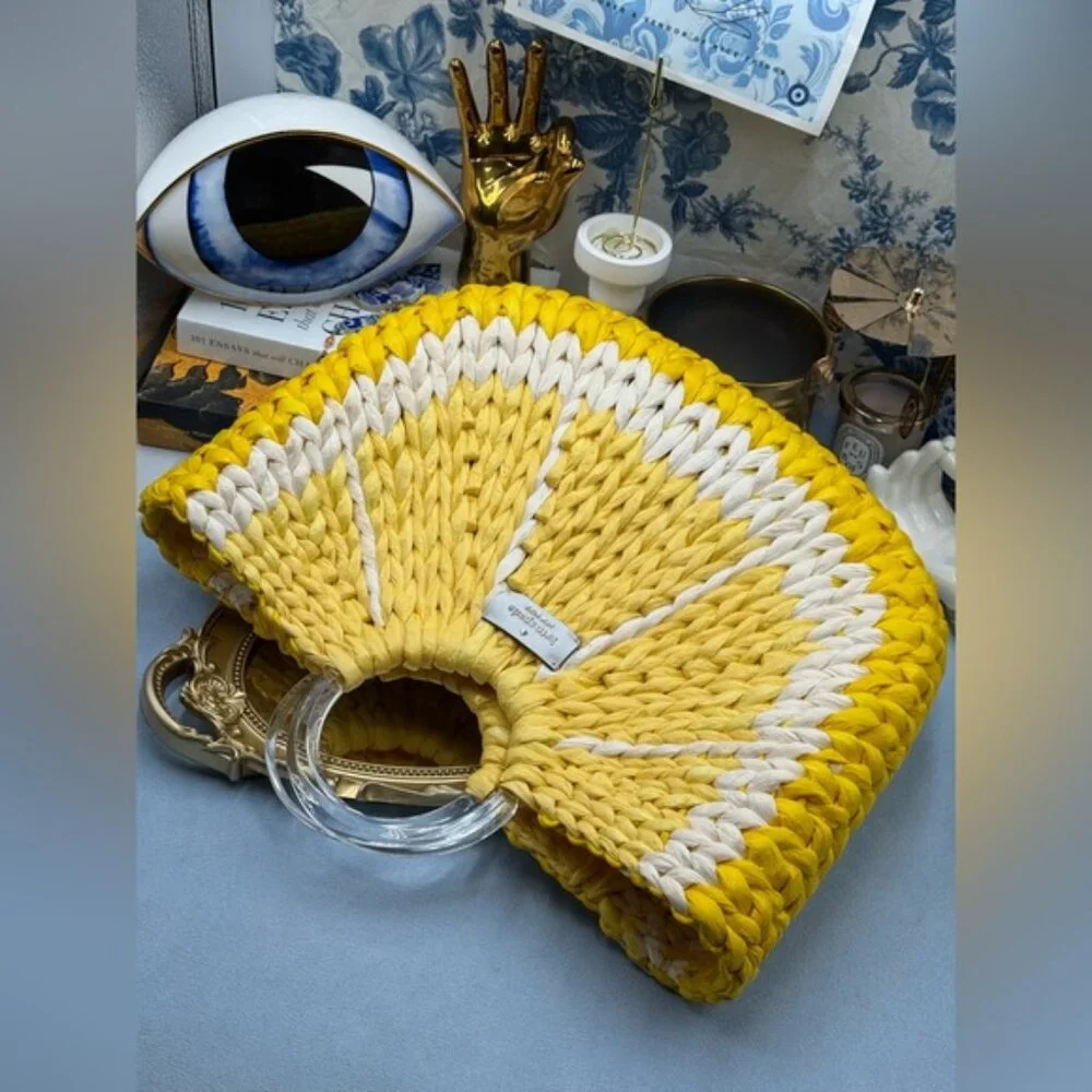 🆕 KATE SPADE NEW YORK 🧿 NWOT Picnic Perfect Lemon Woven Straw Tote Bag *FLAW*